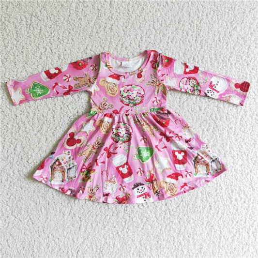 6 B1-3  Girls Christmas cartoon pink dresses