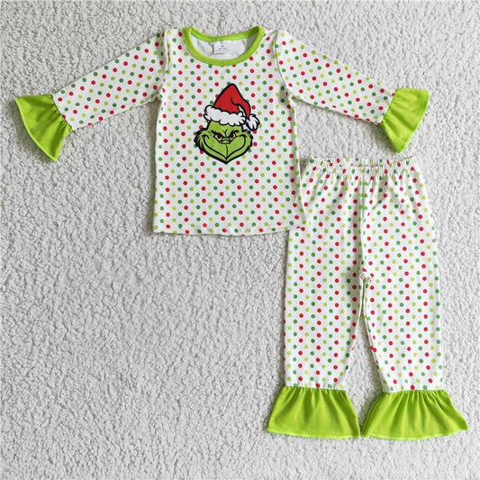 6 B10-25 Girls grinch colorful polka dot pajama set
