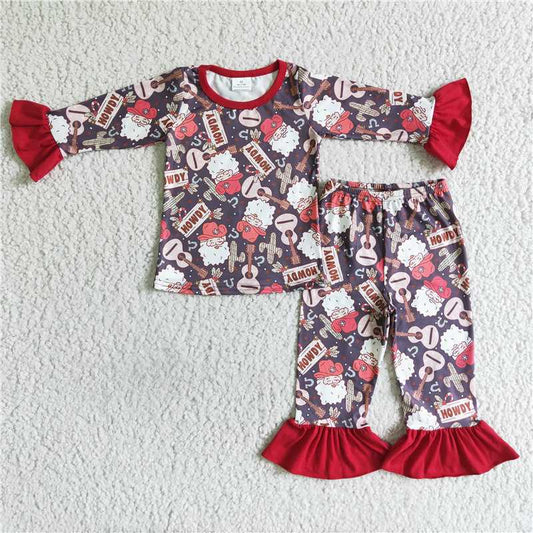 6 A6-14 Girls Guitar Santa Pajama Set