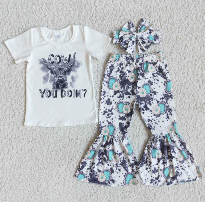 E9-30 Grey cow ftie dye bell sets(can choose headband here)