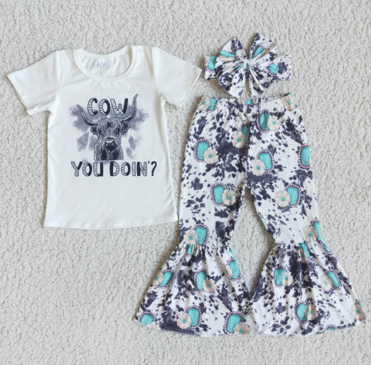 E9-30 Grey cow ftie dye bell sets(can choose headband here)