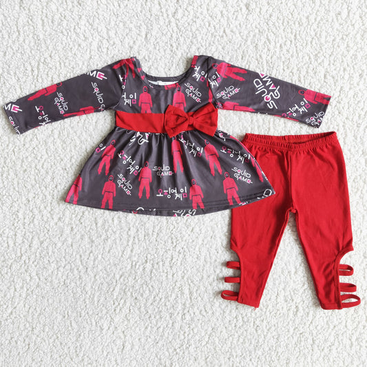 6 B13-16Red bow tunic match criss cross leggings girls boutique clothing
