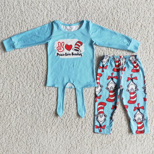 6 B2-8Peace love reading shirt cat baby girls cute outfits