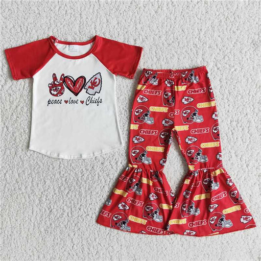 E10-12  Sibling Baby Girls Football Team Bell Pants Clothes Sets
