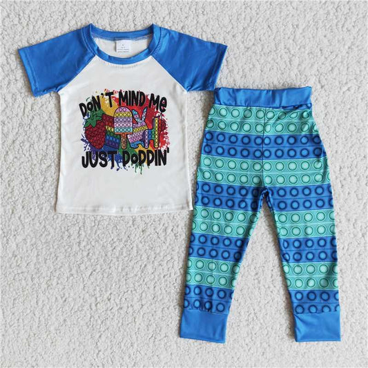 E10-29 JUST DODDLN Boys' Blue Short-sleeved Pants Set