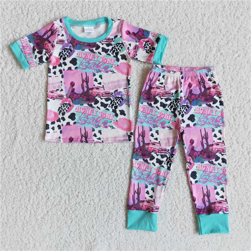 E11-4 BABE cow pattern short-sleeved trousers suit