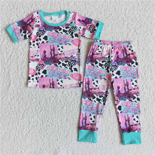 E11-4 BABE cow pattern short-sleeved trousers suit