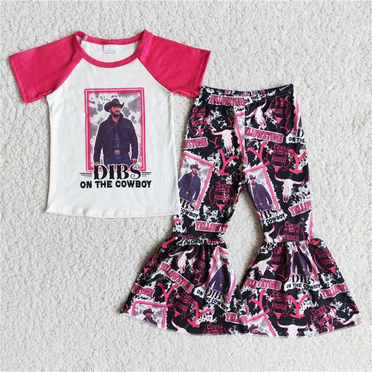 E13-15 Baby girls singer hotpink bell bottom pants clothing sets