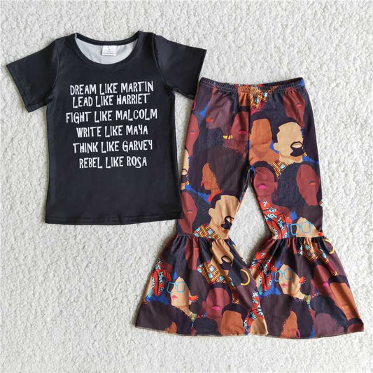 E11-19 Black history words baby girls bell pants sets