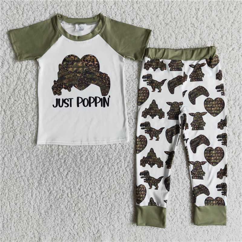E12-16 Boys Valentine's Day Dinosaur Short Sleeve Long Pants Set