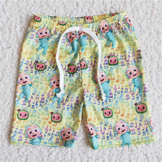 E1-1 cocomelon boys yellow swimming trunks