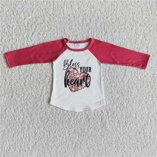 6 A31-15Bless your heart long sleeve raglan kids girls valentine's shirt