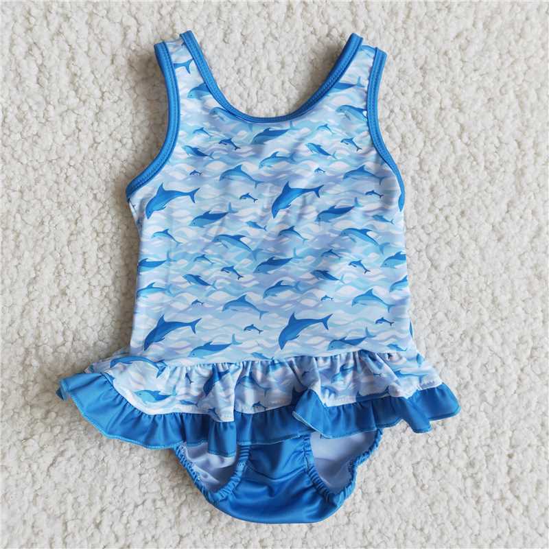 E13-28  Baby Girls summer one piece shark swimsuits