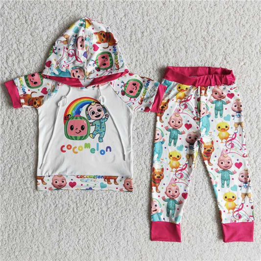 E13-16 cocomelon hooded short-sleeved trousers set