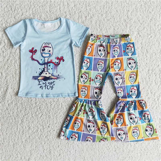 B2-2  Baby girls Toy blue shirt top bell pants clothing sets