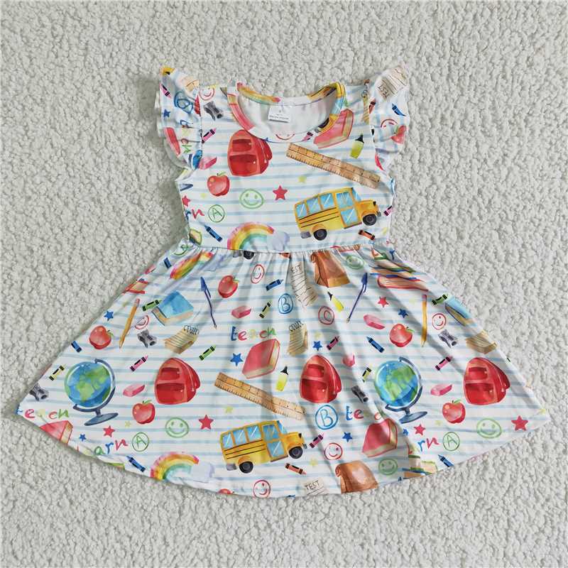GSD0085 Girls' back to school smiley face flying sleeves skirt