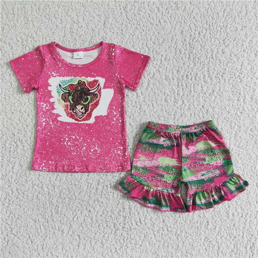 Baby girls cow pink summer shorts sets