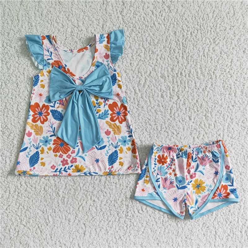 GSSO0098Backless floral shirt shorts girls boutique clothes