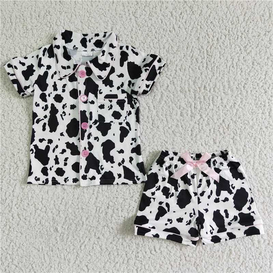 GSSO0113Cow print baby girls summer pajamas
