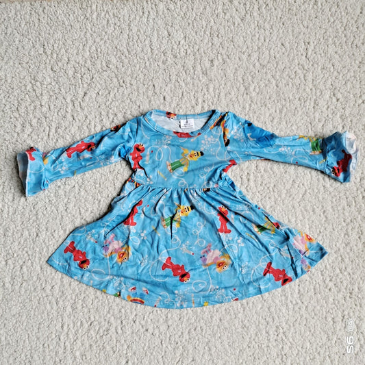 9.20 RTS NO MOQ（In stock）G3-12.'; Baby Girls Winter Dress Clown Doll Bubble Blue Long Sleeve Dress