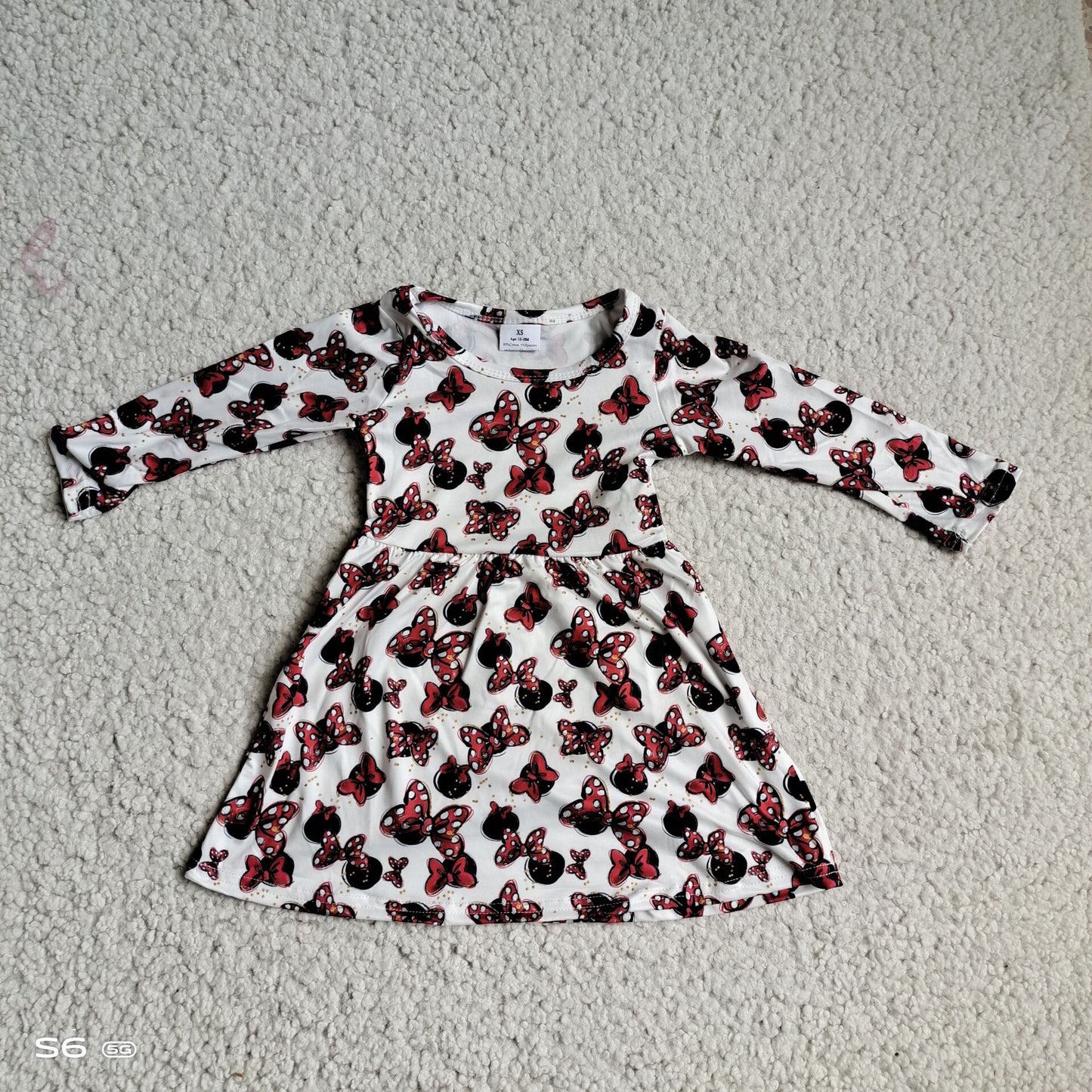 10.4 RTS NO MOQ（In stock）G3-12*[ Baby Girls Winter Dress Polka dot bow white long-sleeved dress