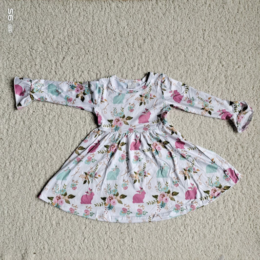 9.26 RTS NO MOQ（In stock）G3-12*] Baby Girls Winter Dress Purple Bunny Rose Long Sleeve Dress