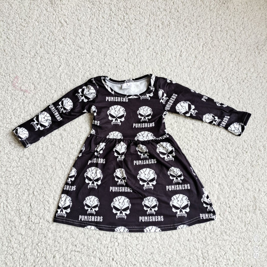 9.22 RTS NO MOQ（In stock）	G3-12-1. Baby Girls Winter Dress Black long-sleeved dress with white skull letters