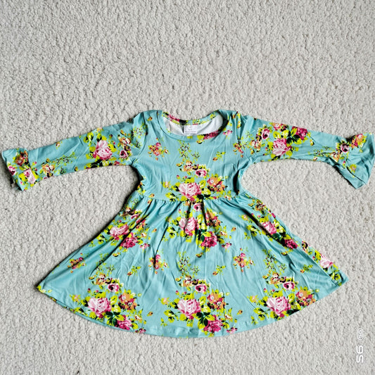 10.4 RTS NO MOQ（In stock）G3-12-1-\ Baby Girls Winter Dress Rose purple leaf green long-sleeved dress