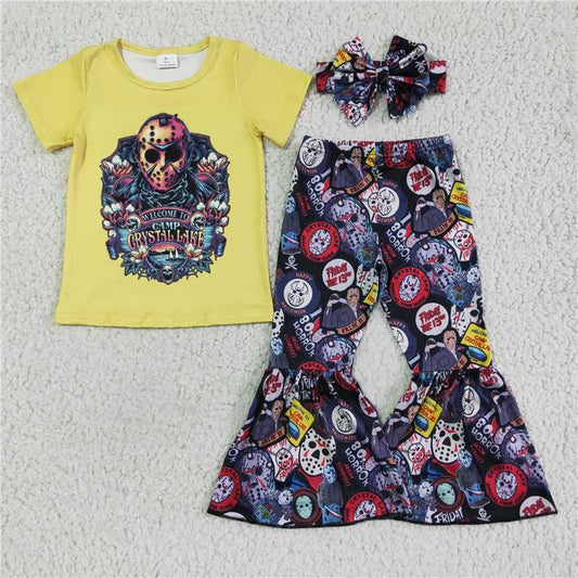 GSPO0128 Girls' Crystal Lake band yellow short-sleeved trousers set