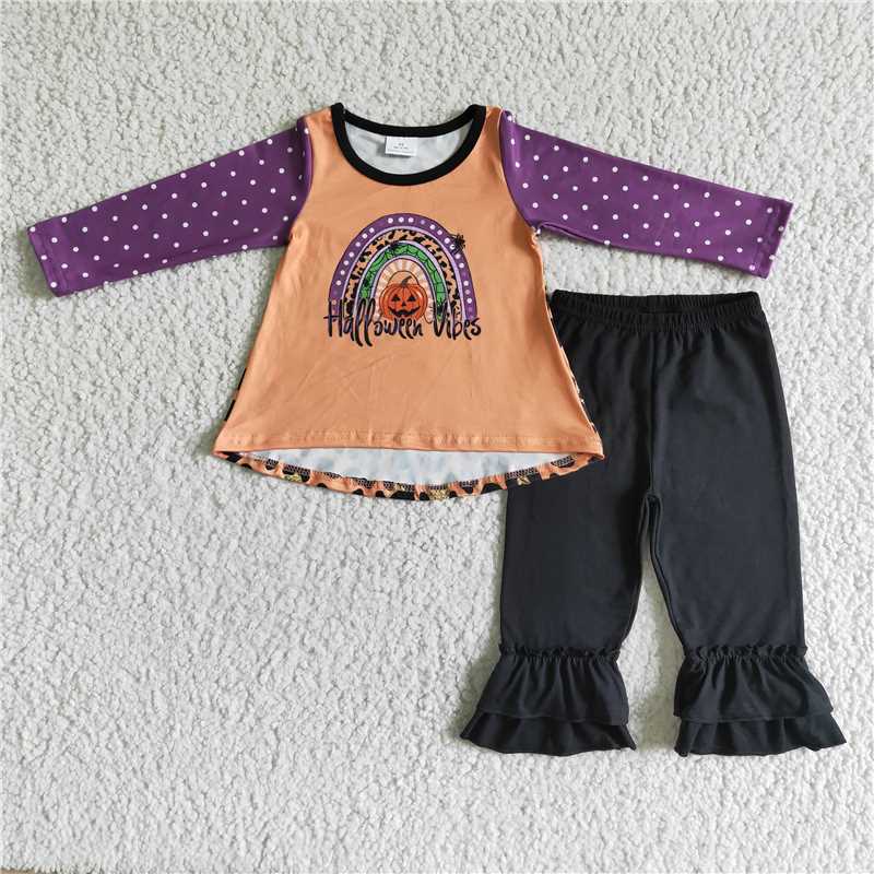 GLP0049Halloween vibes tunic black pants girls clothing set