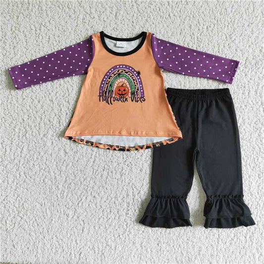 GLP0049Halloween vibes tunic black pants girls clothing set