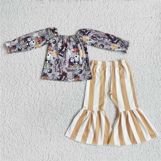 GLP0071Long sleeves patchwork top stripe pants girls halloween outfits