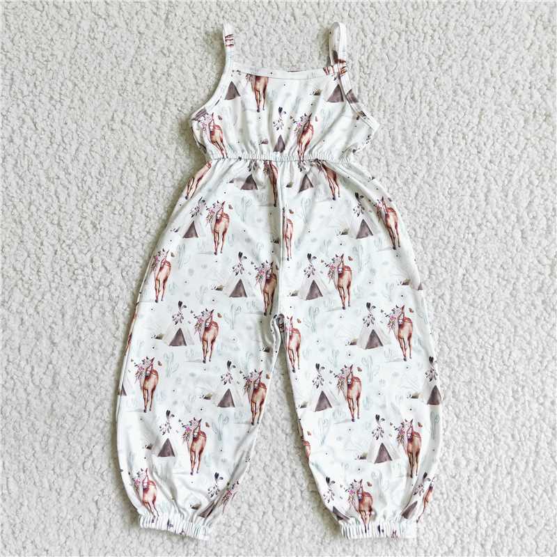 SR0049 Baby girls western horse teepee jumpsuits