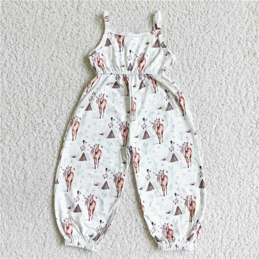 SR0049 Baby girls western horse teepee jumpsuits