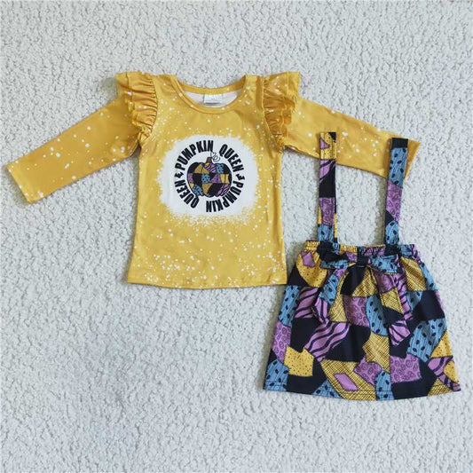 GLD0028Queen pumpkin shirt patchwork skirt girls Halloween clothes