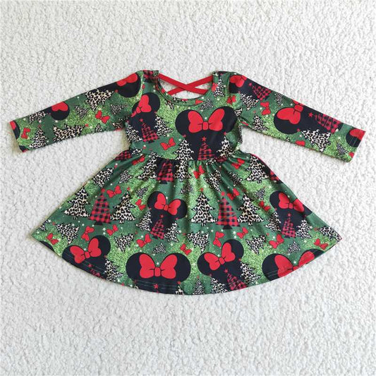 11.26 RTS NO MOQ （In stock）GLD0018 Baby girls Christmas mouse long sleeve dresses