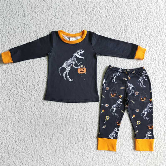 BLP0015Dinosaur pumpkin kids boy Halloween pajamas
