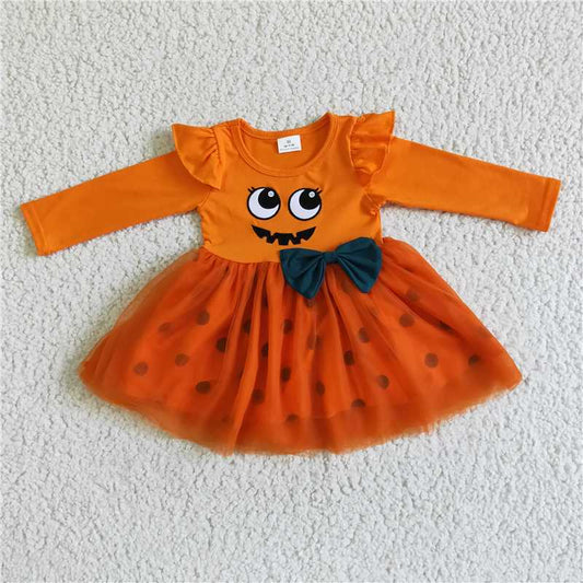 GLD0019  Baby girls Halloween face orange tutu dresses