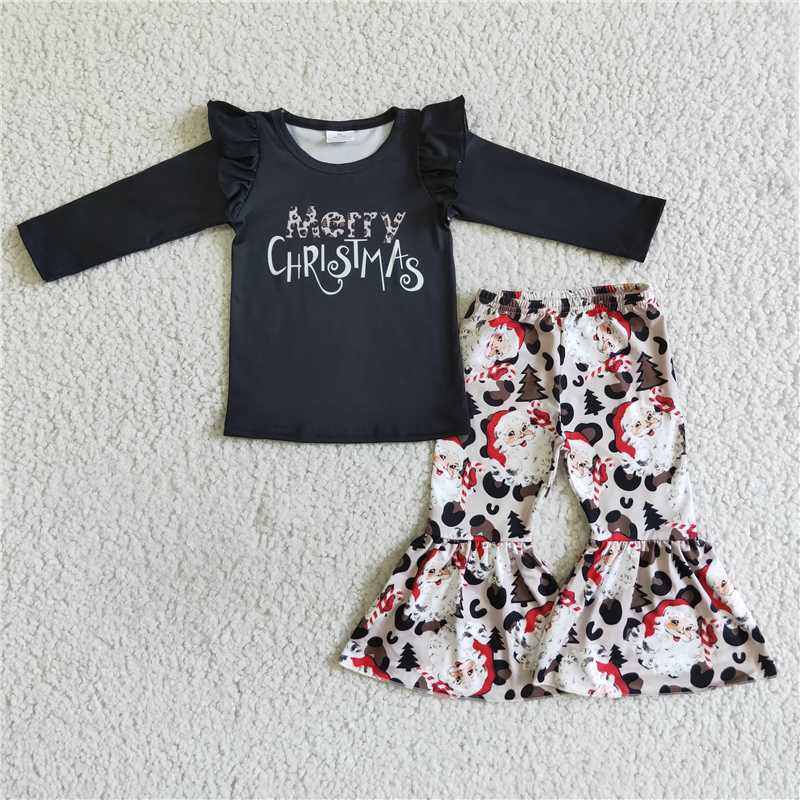 GLP0150 Girls Santa Claus black long-sleeved trousers suit