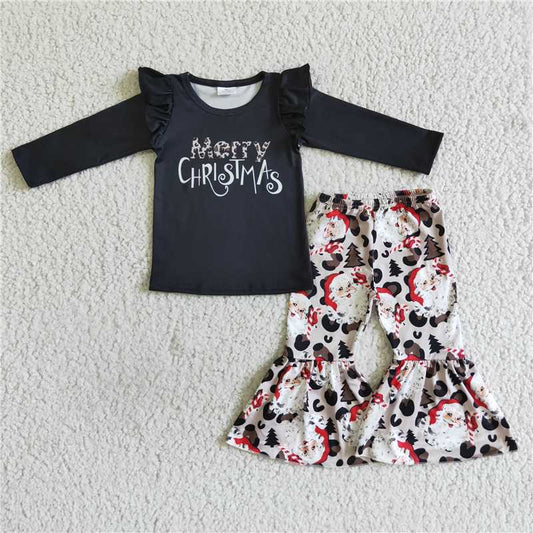 GLP0150 Girls Santa Claus black long-sleeved trousers suit