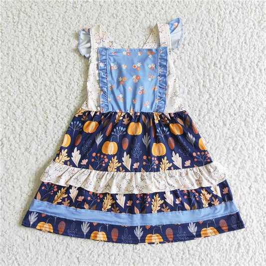 GSD0123 Pumpkin Leaves floral baby girls sleeveless fall dresses