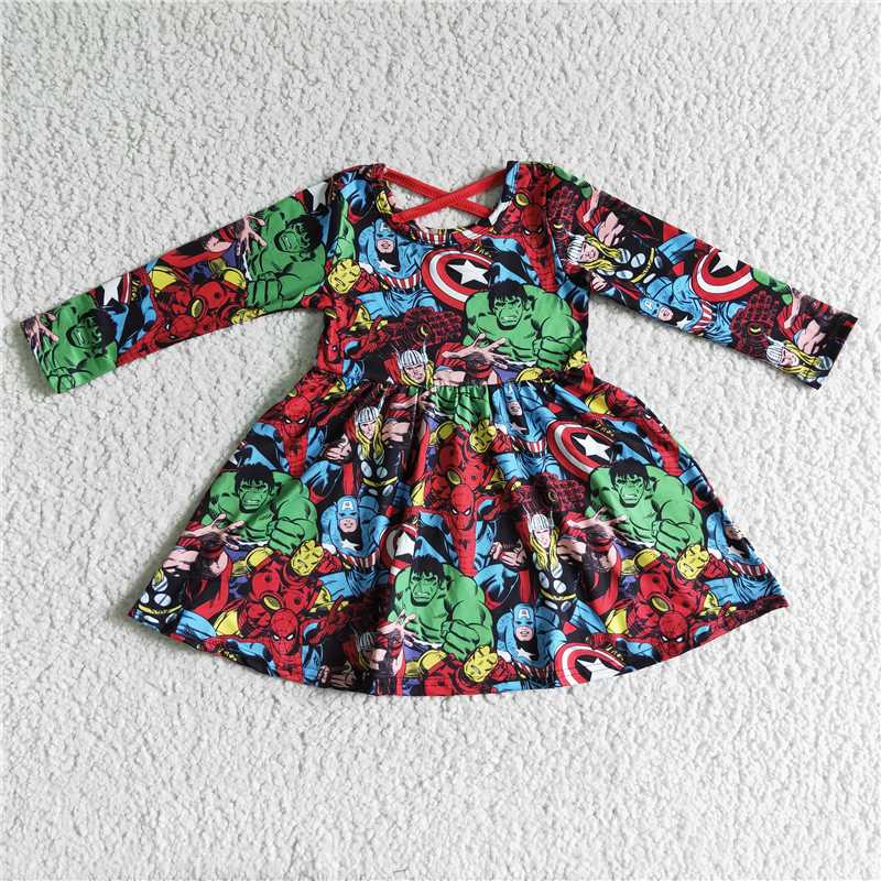 GLD0064 Baby girls cartoon red hero knee length dresses