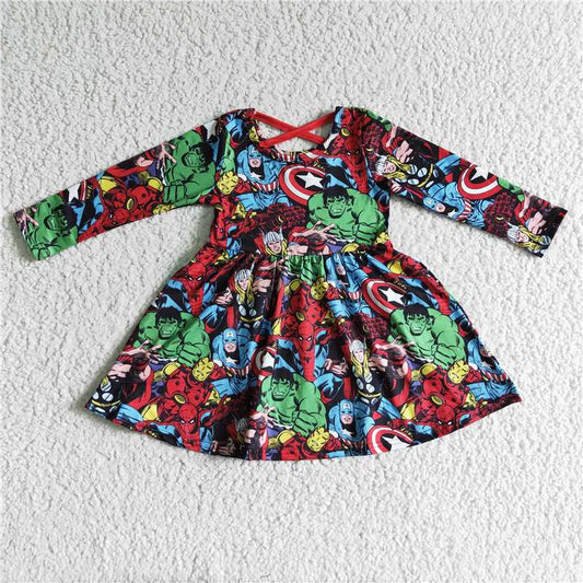 GLD0064 Baby girls cartoon red hero knee length dresses