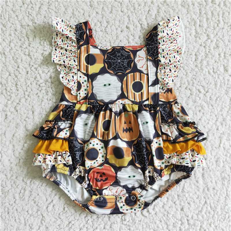 SR0079  Baby girls Halloween pumpkin bubbles rompers