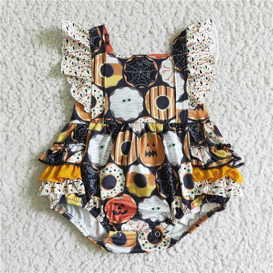 SR0079  Baby girls Halloween pumpkin bubbles rompers
