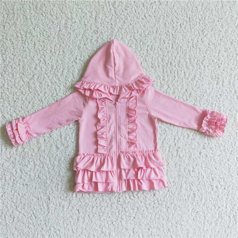 12.20 RTS NO MOQ （In stock）Matching GT0021 Baby girls ruffle pink zip jackets cardigans