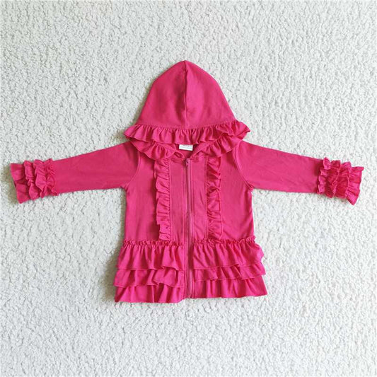 12.20 RTS NO MOQ （In stock）Matching GT0020 Baby girls ruffle hotpink jackets cardigans
