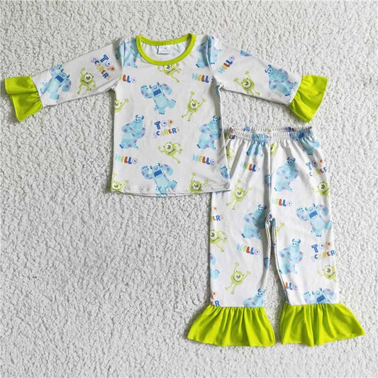 GLP0153Hello monster sleepwear baby girls fall pajamas