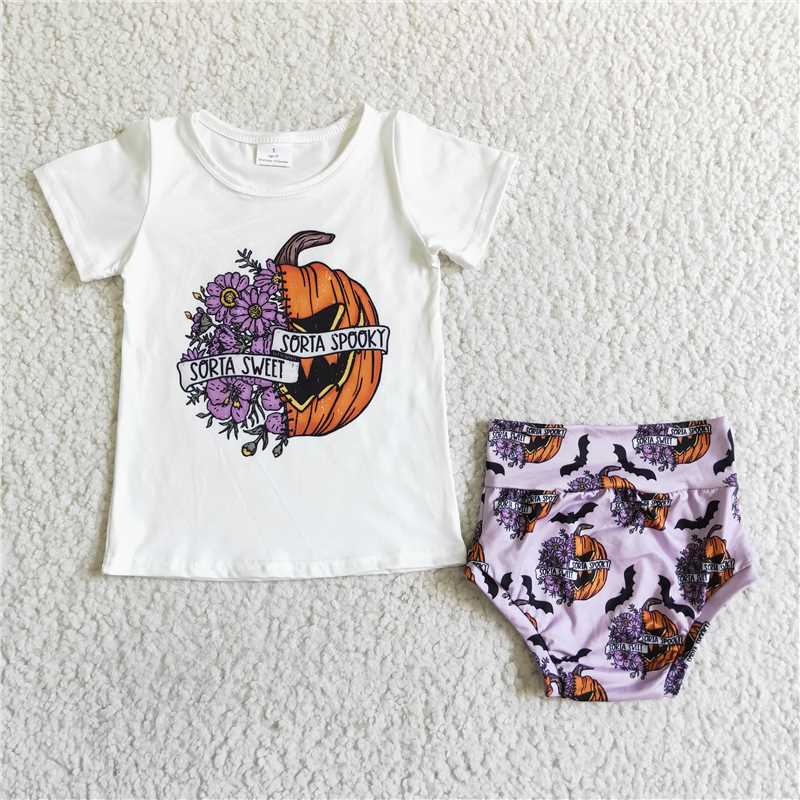 GBO0062 Baby girls Halloween spooky bummie sets