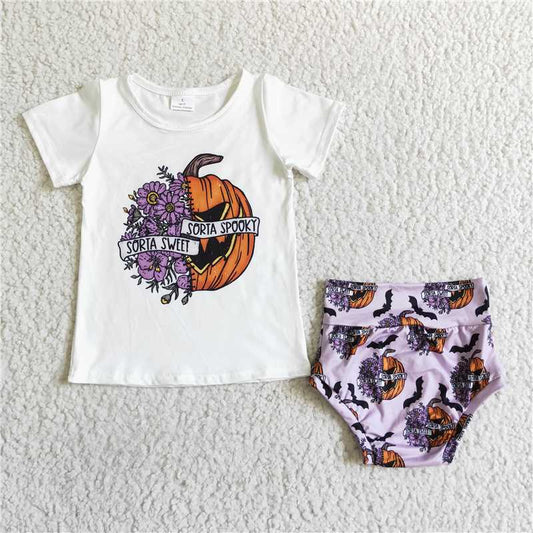 GBO0062 Baby girls Halloween spooky bummie sets
